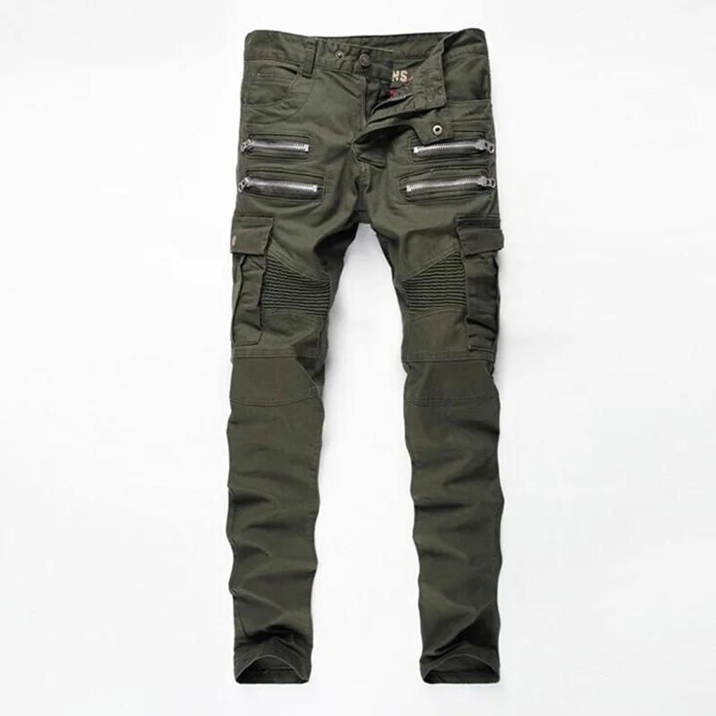 

Army Green Fashion Men Jeans Big Pocket Cargo Pants Military Style Hip Hop Trousers Straight Fit Streetwear Biker Jeans homme