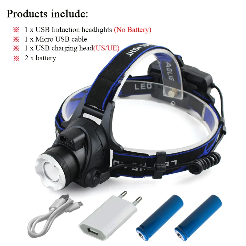 USB Головной фонарь, налобный фонарь, индукционный ИК-датчик, перезаряжаемая головная лампа, 18650 батарея, светодиодный головной фонарь, масштабируемые ночные ходовые огни - Испускаемый цвет: Package B