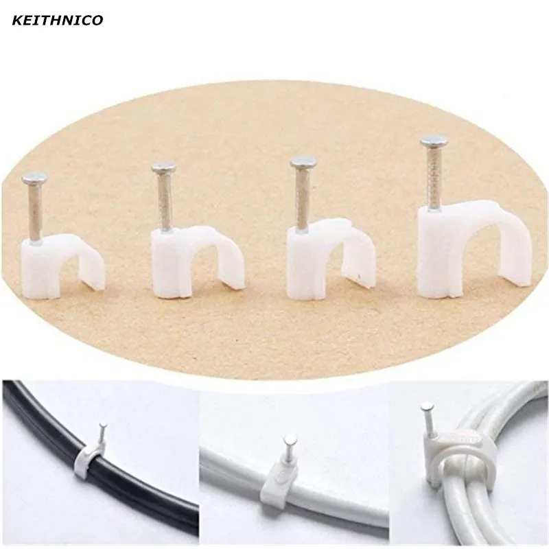 

100Pcs Plastic Round Cable Wire Clips With steel Nails Round Cable Management Wire Cord Tie Holder 4/6/8/10/12mm