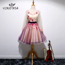 Новое поступление, винтажное вечернее платье с длинным рукавом, поясом, пятнистыми розовыми цветами и жемчужинами, роскошное ТРАПЕЦИЕВИДНОЕ ПЛАТЬЕ с аппликацией, Vestido