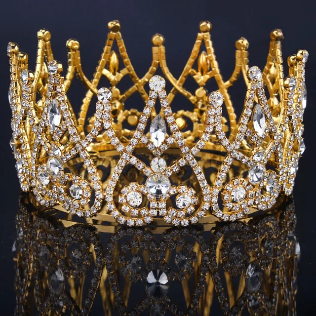 2017 New Luxury Royal Bridal Tiaras Gold Color Metal Clear Rhinestone ...