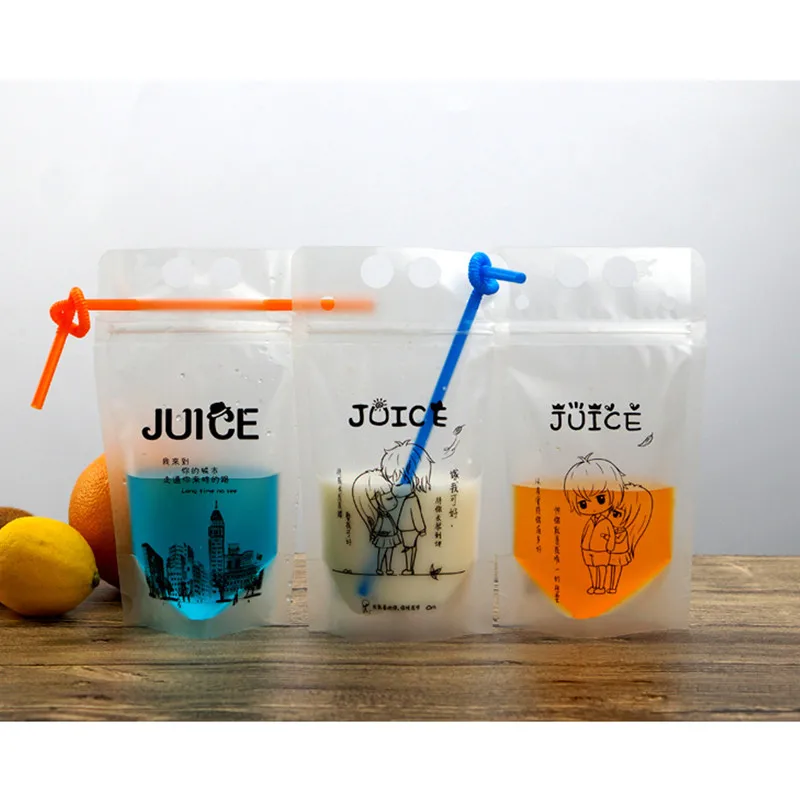 

100pcs Creative juice zipper pacakging bags transparent summer cold drink yogurt thick seal sealing plastic bags with handle