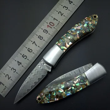 

Damascus knives Outdoor folding knife Camping Survival Pocket Knife Outdoor Tools colorful Shell Steel Handle Drop free shipping