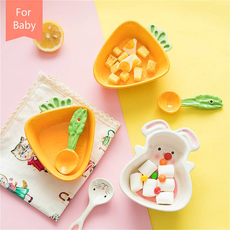 

Creative Dinner Plate Ceramic Rabbit Soup Bowl Spoon Fork Dish Dinnerware Cartoon Porcelain Baby Children Tableware Sets Cutlery
