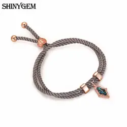 ShinyGem природных ушка браслет циркон, защитный амулет рук Шарм Браслеты серый Регулируемый двойной цепи веревки Браслеты для Для женщин