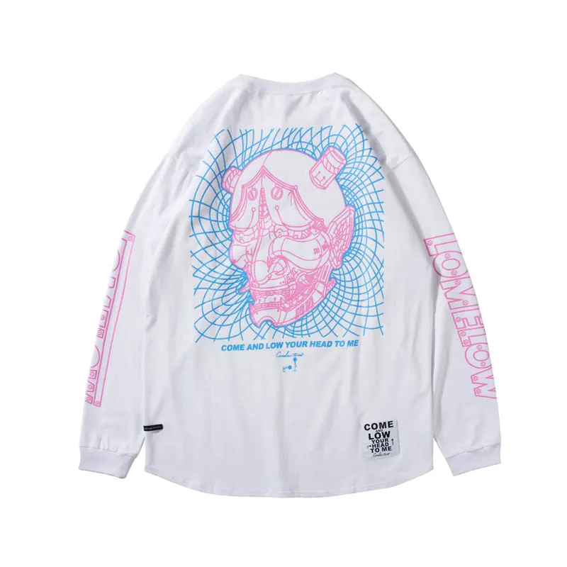 GONTHWID 3D линия дьявола печатных с длинным рукавом футболки осенние мужские хип хоп повседневные хлопковые футболки хип хоп Harajuku мода - Цвет: White