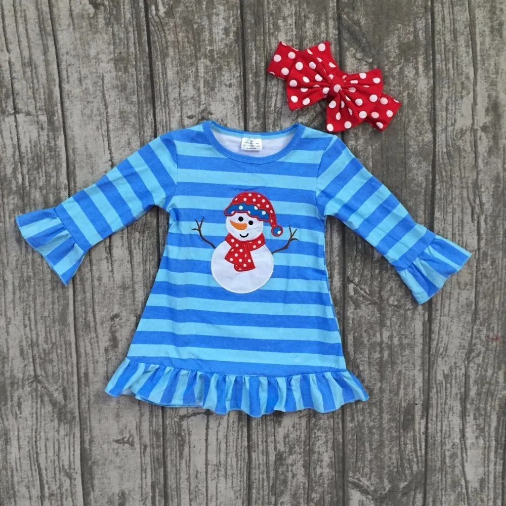 

Christmas fall/winter baby girls cotton outfits red blue striped ruffle boutique outfits children clothes dress match headwear