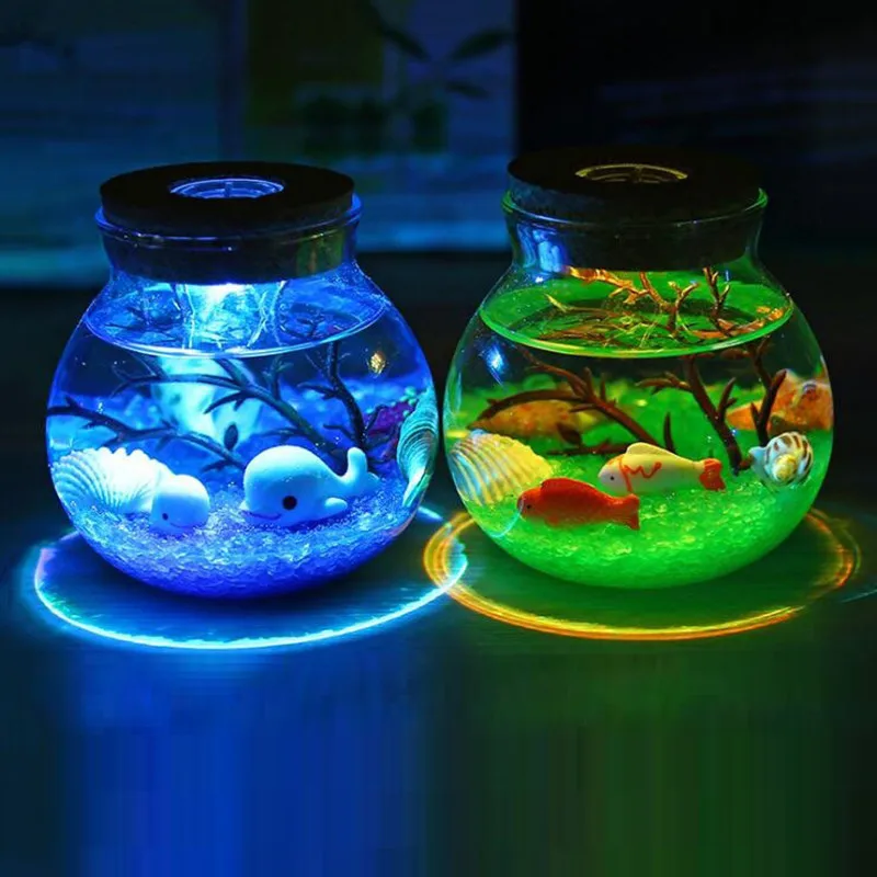 3D микро пейзаж DIY подводный мир стеклянная бутылка Ночной свет цветная морская