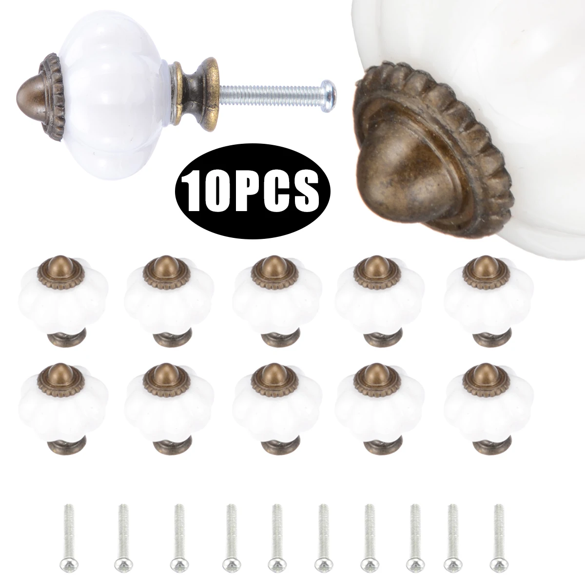 10pcs Cabinet Drawer Pumpkin Knobs Set Cupboard Furniture Kitchen Door Pull Handle White Knobs