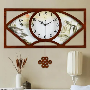 

Chinese Landscape Painting Wall Clocks Vintage Mural Natural Wood Watch Mute Quartz Clocks Bedroom Wanduhr Watch Wall 50w323