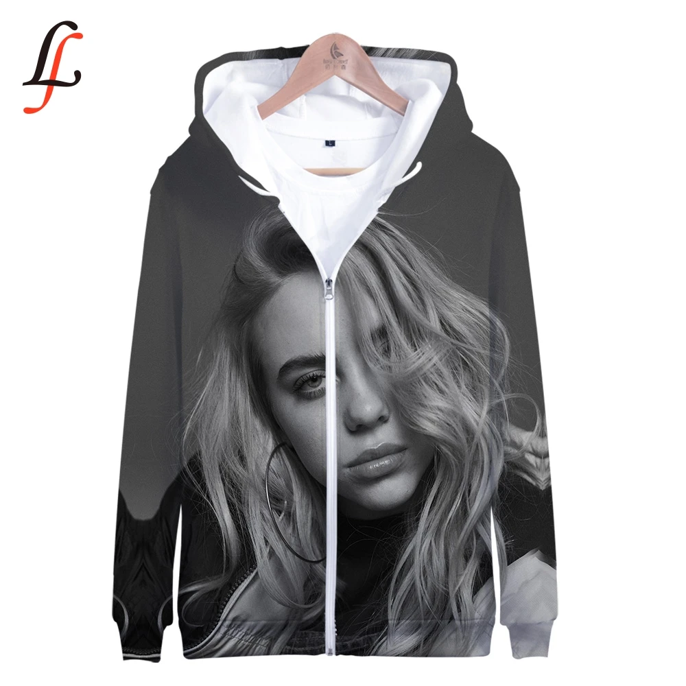 Cena Billie Eilish harajuku 3D bluzy z kapturem na zamek 2019 Modis K modna bluza Bangtan Boys kobieta fani bluzy kobiety mężczyźni Zipper Casual