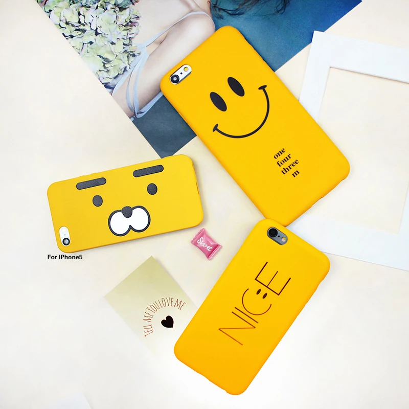 

KSTUCNE Cute Cartoon Phone Case For iPhone 7 6 6S 8 Plus Case For iPhone X XSFunny Animal Yellow Back Cover Capa Smiley Face