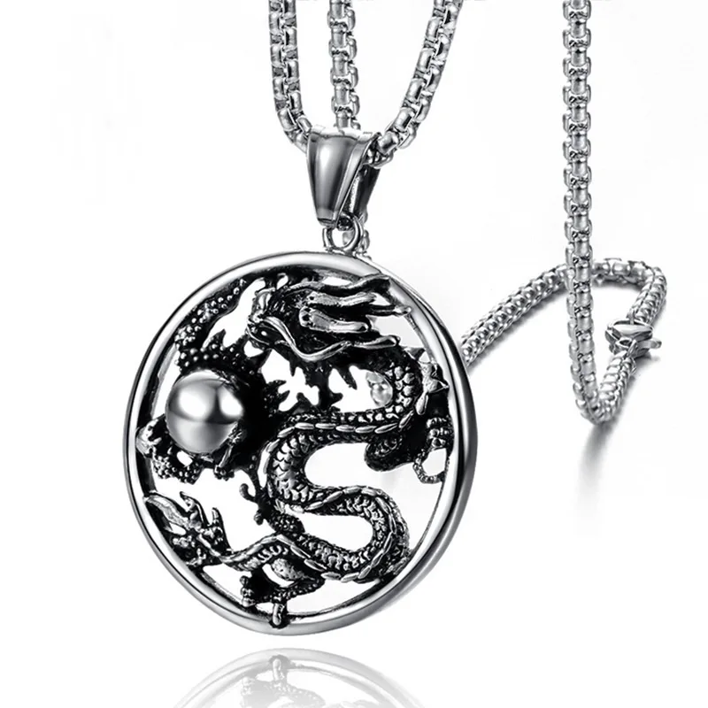 316L Stainless Steel Pendant Necklace, Cool Men Dragon Necklacein
