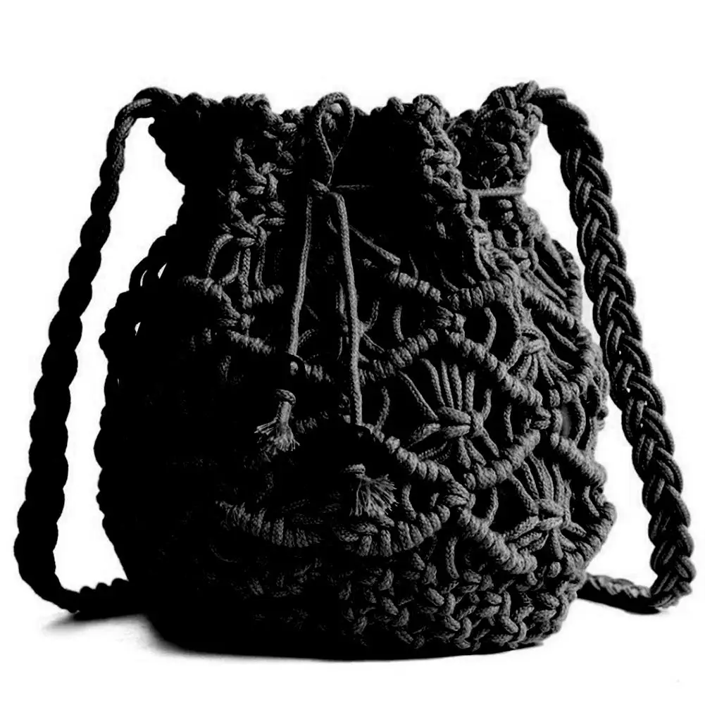 Мешок для обеда тепловой мешок хлопок и льняная Кепка сумка ручная тканая сетчатая Веревка на шнурке сумка-мессенджер пляжный мешок - Цвет: Black