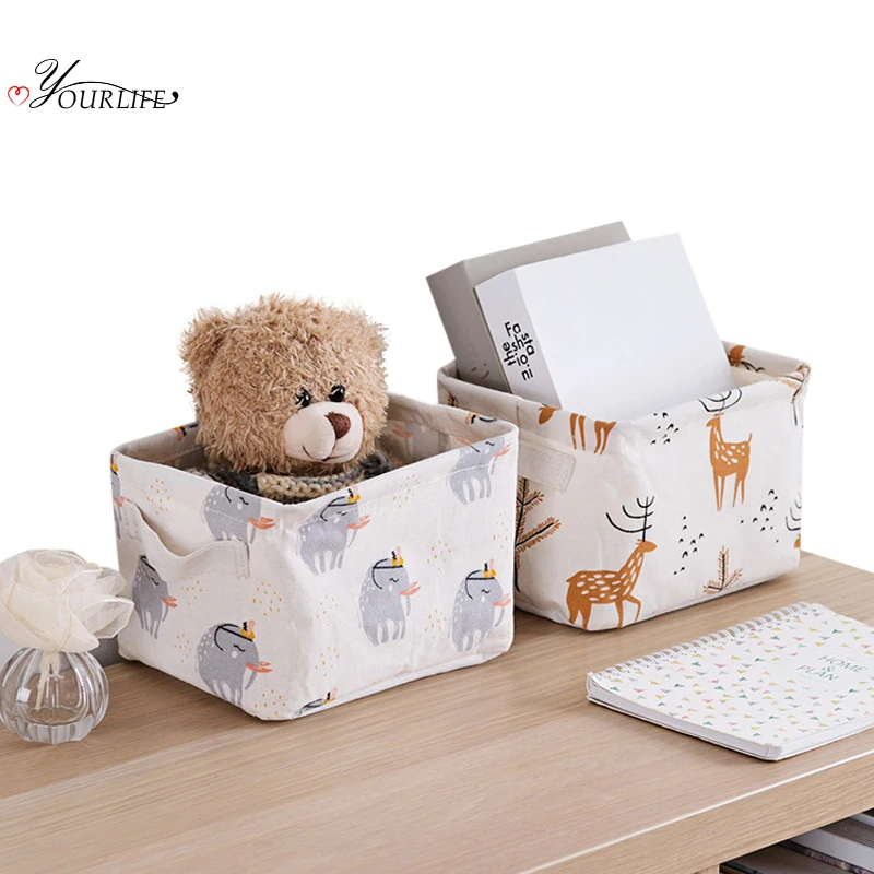 

OYOURLIFE 1pc Folding Desktop Storage Basket Waterproof Stationery Cosmetic Jewelry Sundries Holder Desktop DIY Fabric Basket