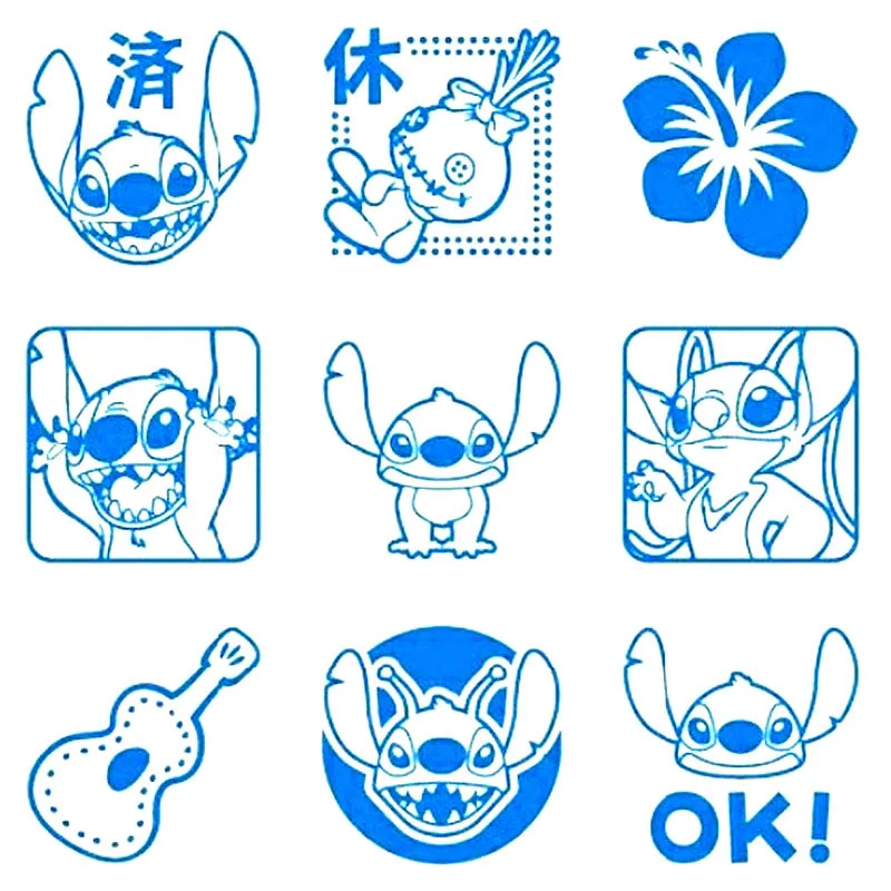 

9 pcs/set Kawaii Stitch Stamp DIY Novelty Toy Self Inking Photosensitive Seal Without Handle Funny Planner Scrapbooking Stamps