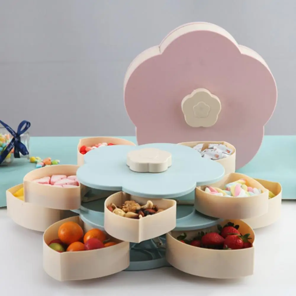 

Bloom Snack Box Creative Pattern Rotating Double Fruit Bowl Double Candy Box Wedding Candy Petal Fruit Box Seed Box