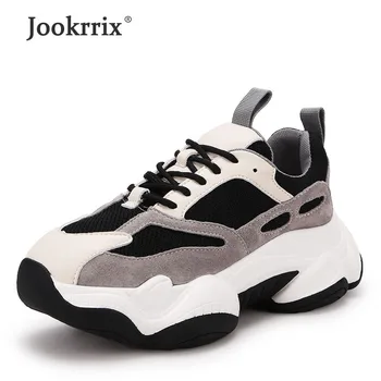 

Jookrrix 2019 Women Fashion Pu Leather Platform Girls Comfortable Wedges Thick Shoes Lady Increased 5cm Chunky Sneakers