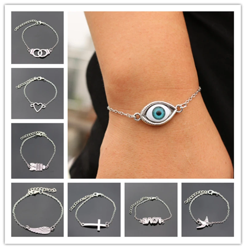 

Hot Sale Blue Eye Accessories Vintage Creative Handcuffs Metal Heart Bracelet Bangle For Women Men Unisex Bracelets Good Gift