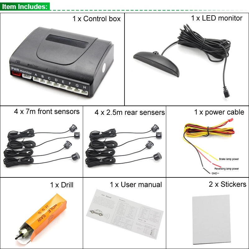 Sinairyu Weatherproof 8 Rear Front View Car Parking Sensor Reverse Backup Radar Kit with LED Display Monitor car parking system