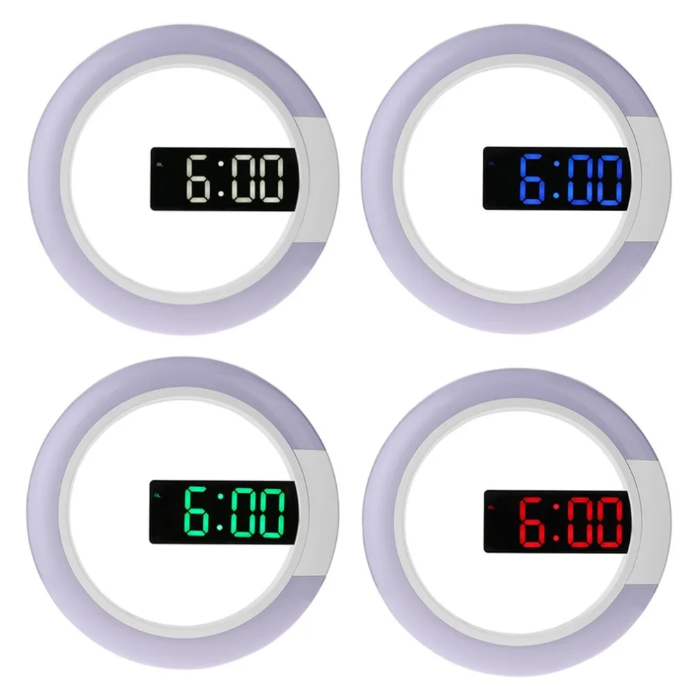 Round Digital Clock Multifunction Mirror LED Alarm Clock Snooze