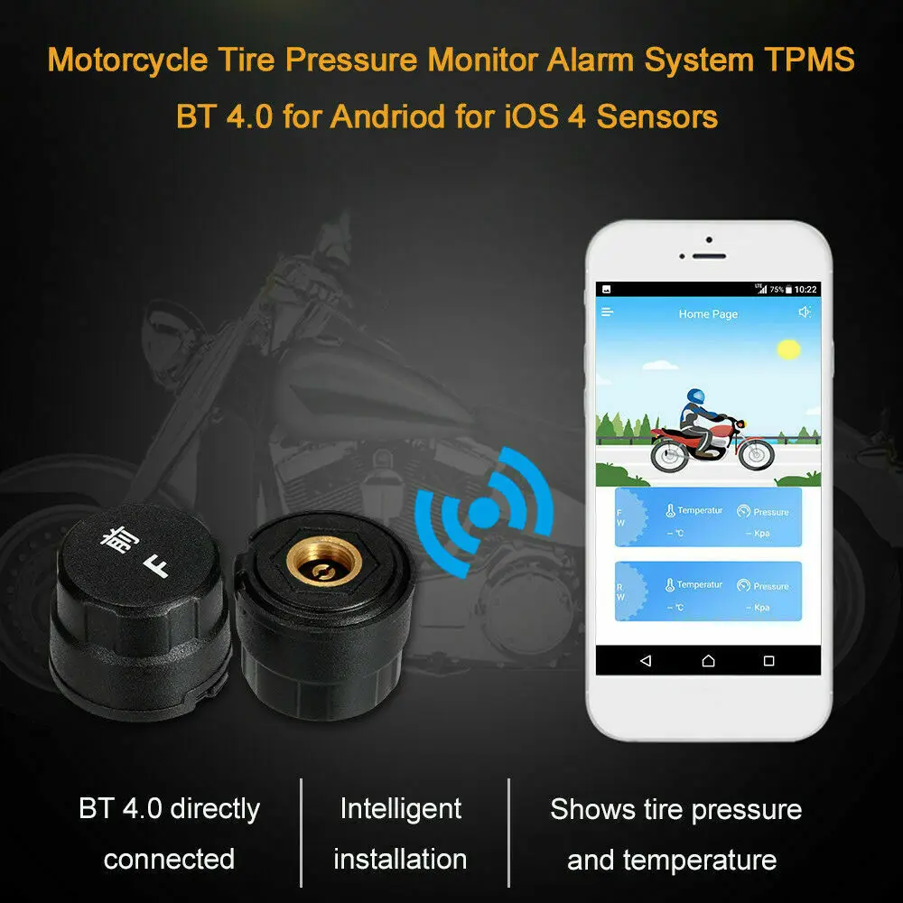 

Tpms Motorcycle Tire Pressure Monitor Bluetooth BT 4 Monitoring System TPMS Mobile Phone APP Detection External Sensor Auto