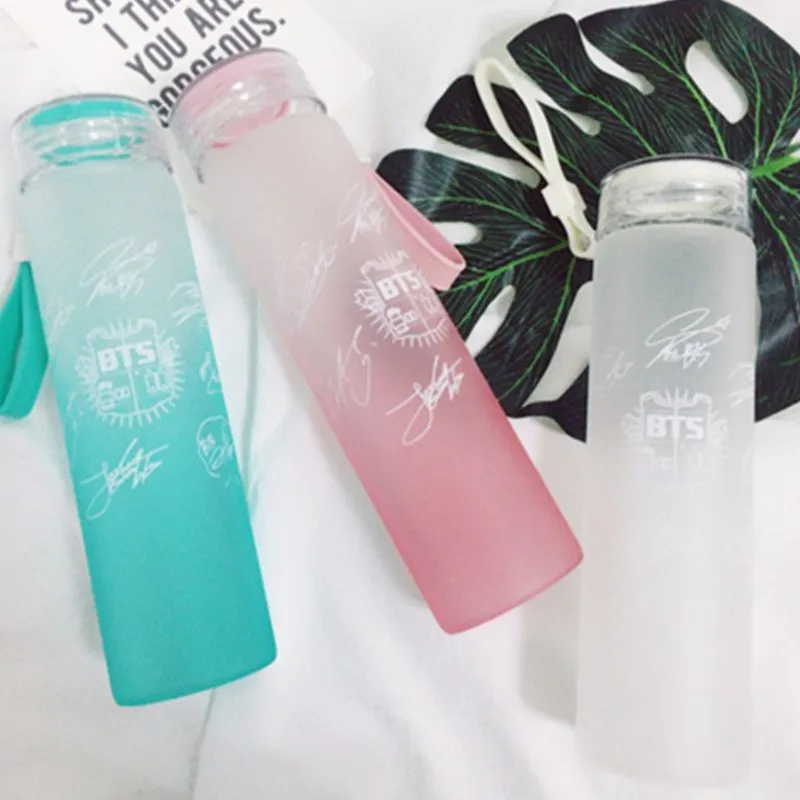 

350ml Gradient color glass water bottle summer lemon kettle with rope