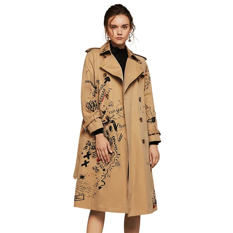 Goedkoop Wqjgr 2020 Herfst En Winter Trenchcoat Vrouwen Lange Mouw Afdrukken Windjack Geul Femme