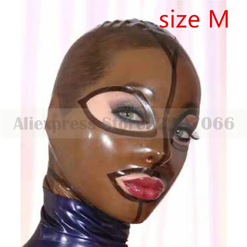 Латексная Фетиш-маска с молнией сзади прозрачный черный капюшон латексная Клубная одежда RLM046 - Цвет: size M