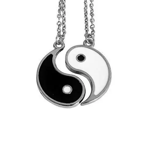 Lovers Enamel Yin Yang Necklace Pendant Best Friends Black