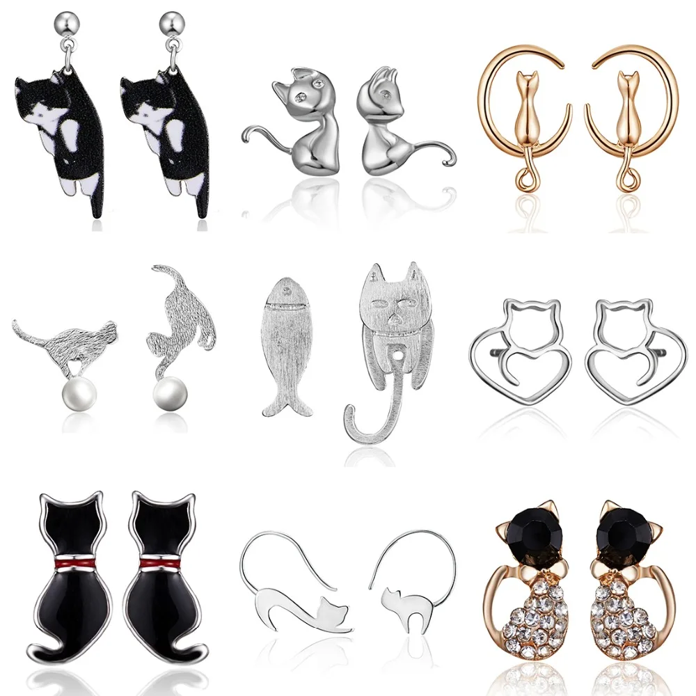 

Cute Kitten Cartoon Animal Stud Earring Women Simple Elegant Multiple Style Cat Alloy Earrings Female Minimalist Jewelry Gifts