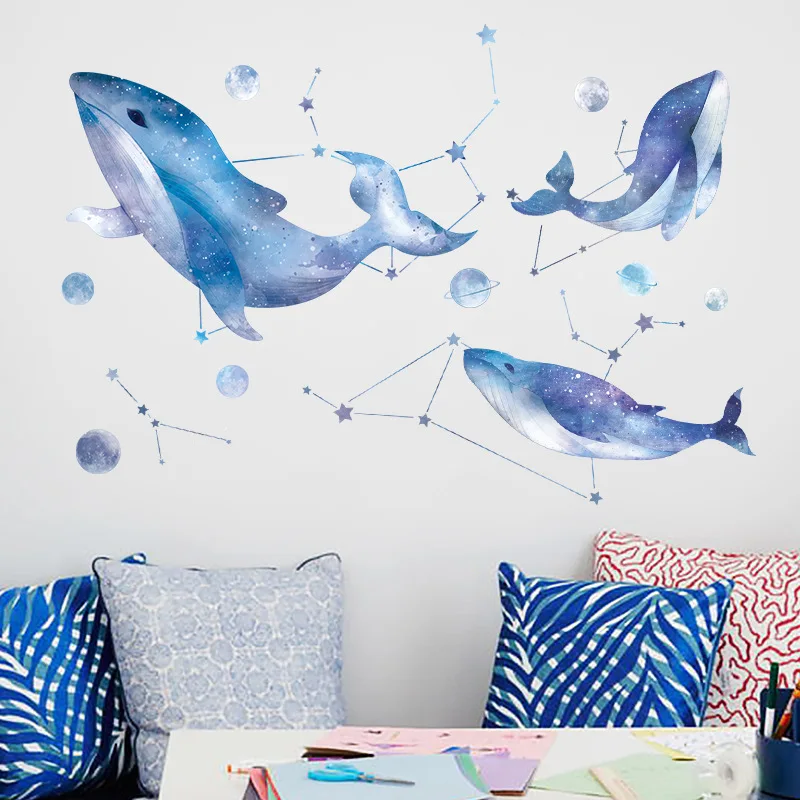 Milofi custom 3D wallpaper mural hand-painted watercolor sky whale children's ro