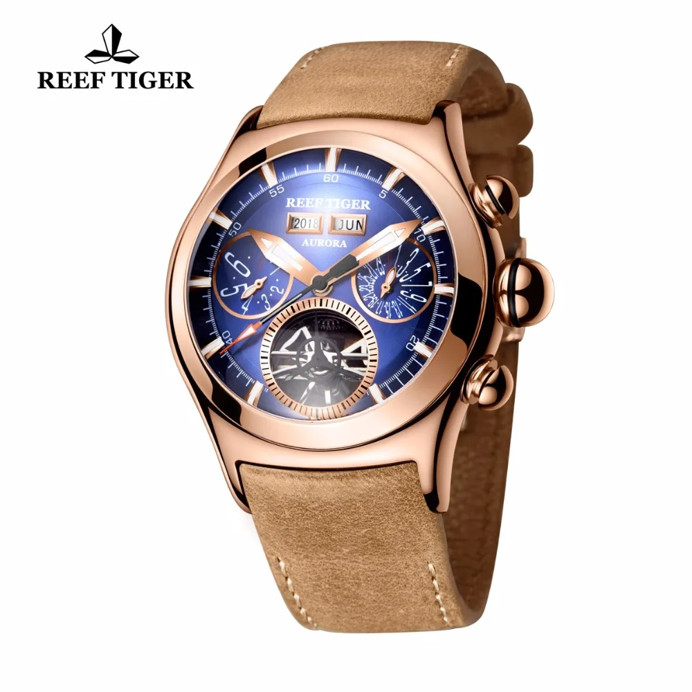 Мужские наручные часы Reef Tiger/RT Роскошные автоматические цвета розового золота с