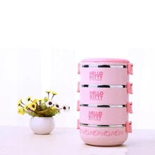 Cute Cartoon Lunch stainless steel box For Kids With Plastic Tiffin Boxes hello kitty Doraemon Thermal Dinnerware Sets FA3