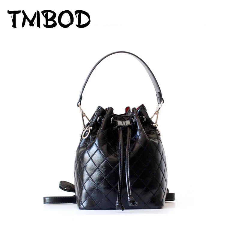 

New 2018 Designer Small Drawstring Bucket Diamond Lattice Women Split Leather Handbags Ladies Messenger Bags For Female an1234