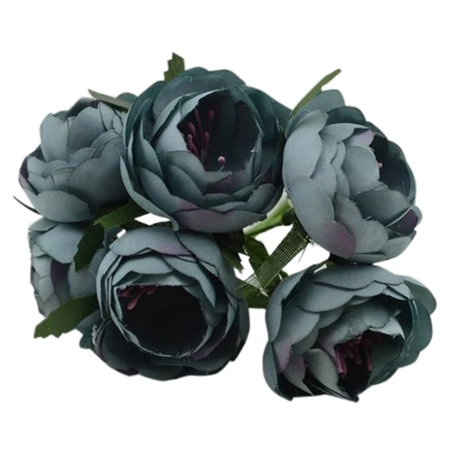 

Simulation Silk cloth bouquet bride holding flowers decorative flowers (Gray blue purple heart)Single flower 11cm