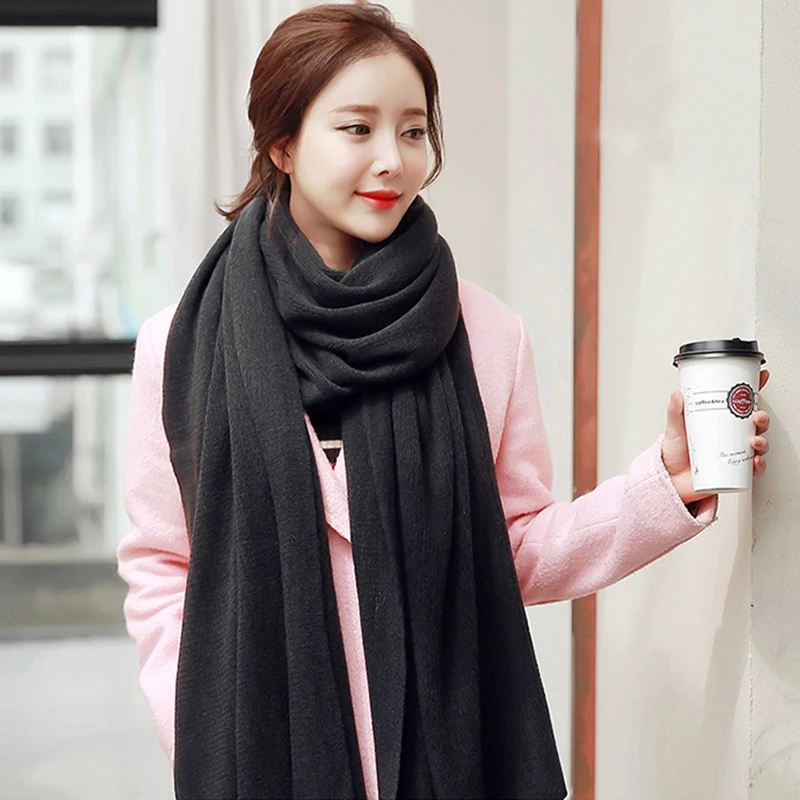 Mingjiebihuo модный вязаный осенне-зимний корейский женский теплый удобный милый шарф для девочек, свежий однотонный шерстяной шарф унисекс