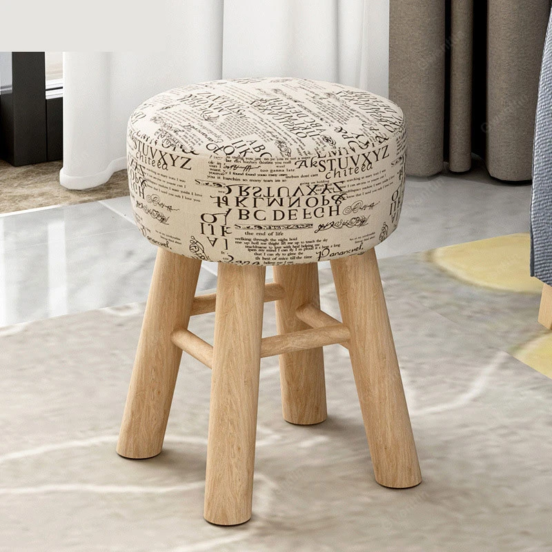 Скандинавские тканевые деревянные табуреты круглые квадратные маленькие табуреты для ног Сменная обувь обеденный стул диван Османская спальня деревянная скамейка детская мебель - Цвет: G