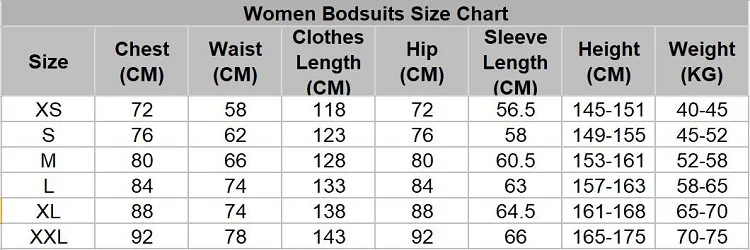 woemn bodysuits size