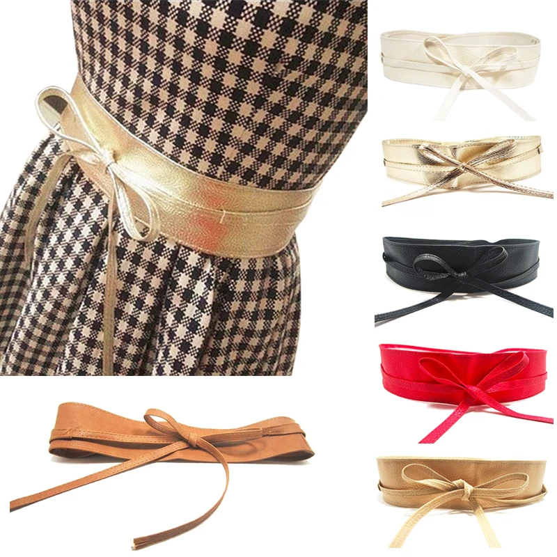 

Elegant Women Belt Soft PU Leather Wide High Waist Dress Belt Self Tie Wrap Around Waist Band Accessories