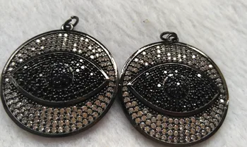 

2pcs 28mm black Jet CZ Micro Pave Marquise Eye Pendant micro paved Connector beads -silver-gold-rose gold-gunmetal bails focal