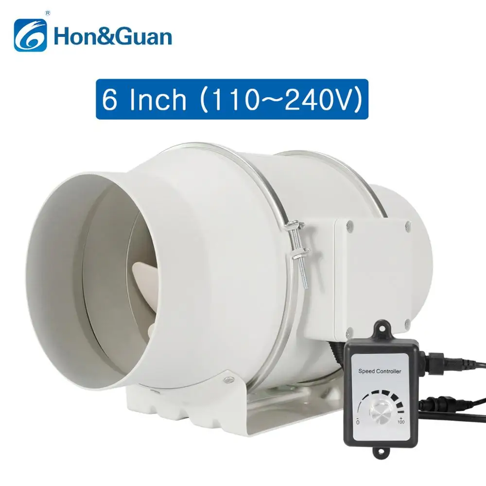 

6'' Ventilation Inline Duct Fan with Variable Speed Controller; EC Motor 110V-240V Exhaust Fans; Speed Controller in 0 to 100%