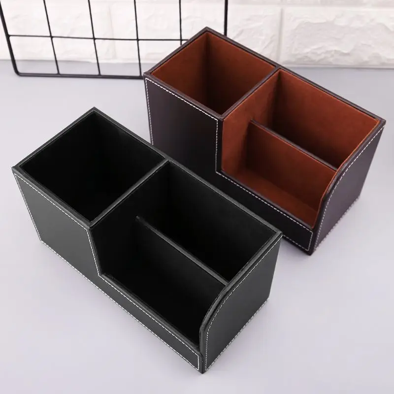 

Office Desktop Decor Storage Box Leather Organizer Mail Notes Business Card Pen Pencil Remote Control Mobile Phone Holder J