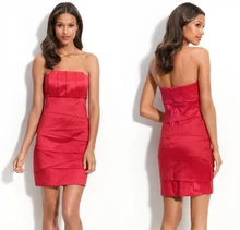2016 Real Red A Line Strapless Mini Short Bridesmaid Dresses With Draped Adult Bridesmaid Formal Dress