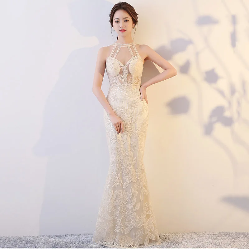 Wit Blad Patroon Mesh Crystal Halter Mouwloze Club Wear Sexy Jurk Elegante Lange Bruiloft Jurken Voor Vrouwen Wit Blad Patroon Mesh Crystal Halter Mouwloze Club Wear Sexy Jurk Elegante Lange Bruiloft Jurken Voor Vrouwen