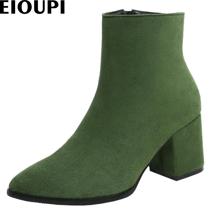 

EIOUPI spring autumn winter boots nubuck suede women thick heel pointed toe ankle boot Odfa0436
