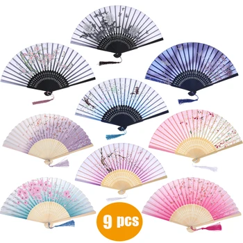 

9 pcs Evantail a Main Evantail Pliant Chinese Japanese Fan Summer Bamboo Grinding Hand Fan Home Decor for Wedding Guest Gift