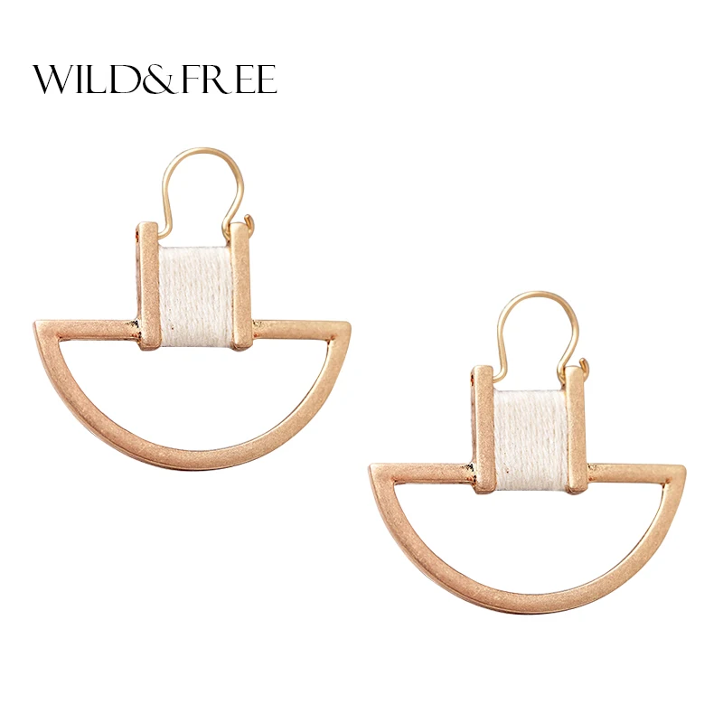 

WILD & FREE Women Vintage Geometric Hoop Earrings Antique Gold White Black Thread Wrap Handmade Women Earrings Jewelry