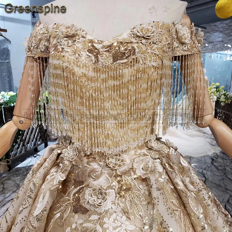 Greenspine Золотой Цехин Свадебные платья Robe De Mariee изящные свадебные платья с открытыми плечами платье с кисточками свадебное платье