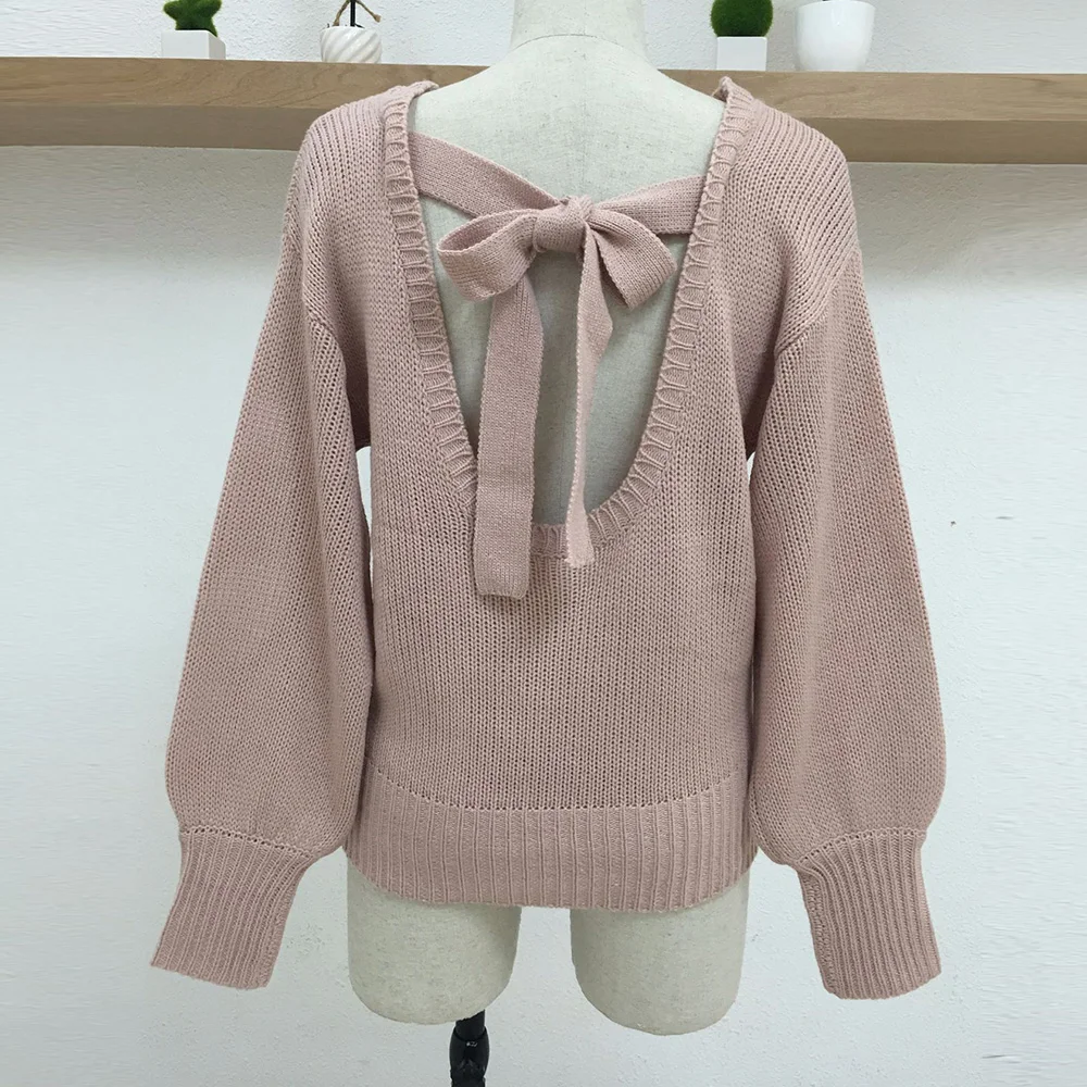 Women Pullover Sweaters o-neck Back Lace Up Top Femme 2018 Autumn New Arrival Jumper Female pulover feminino Winter jumper Sweaters